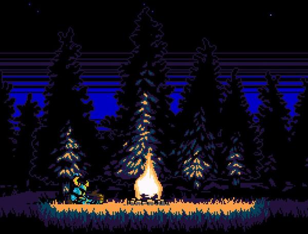 Shovel Knight sleeping by the fire