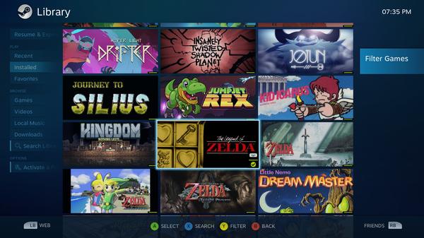Steamos Library with Nintendo titles mixed in