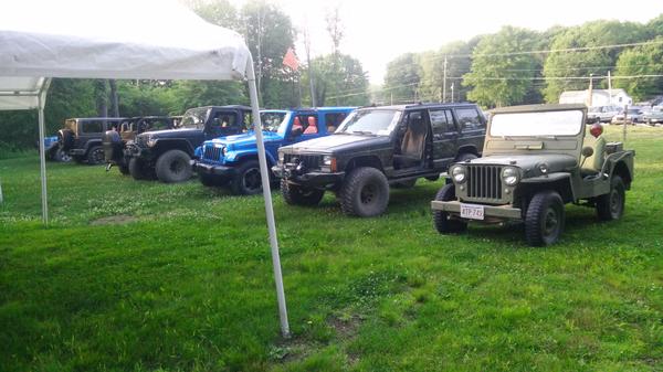 Jeeps lined up at the brewery